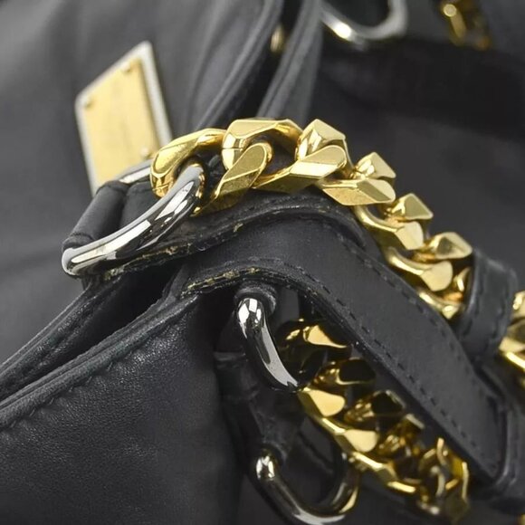 Auth DOLCE&GABBANA Chain Handbag Black/Gold Leather/Metal - Picture 4 of 14